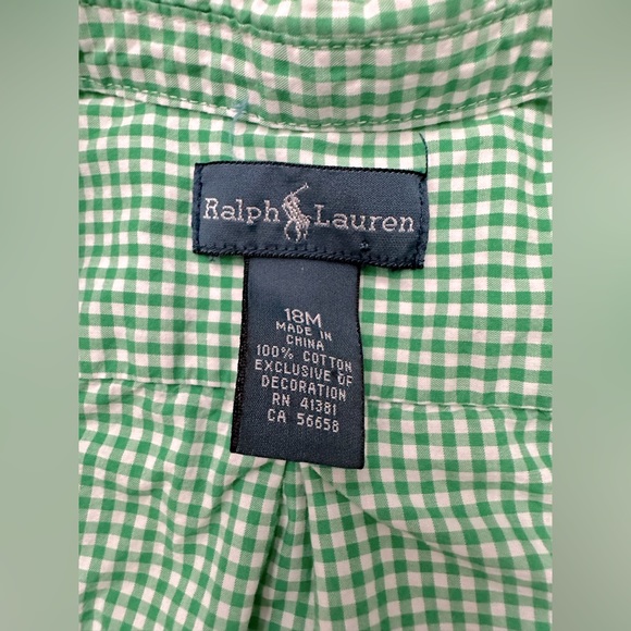 RALPH LAUREN BABY BOYS GREEN/ WHITE BUTTON DOWN SHIRT 18month - Picture 4 of 4